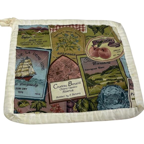 Vintage Handmade Winery Vineyard Burgundy Apricot Wine Large Quilted Potholder - Picture 1 of 2